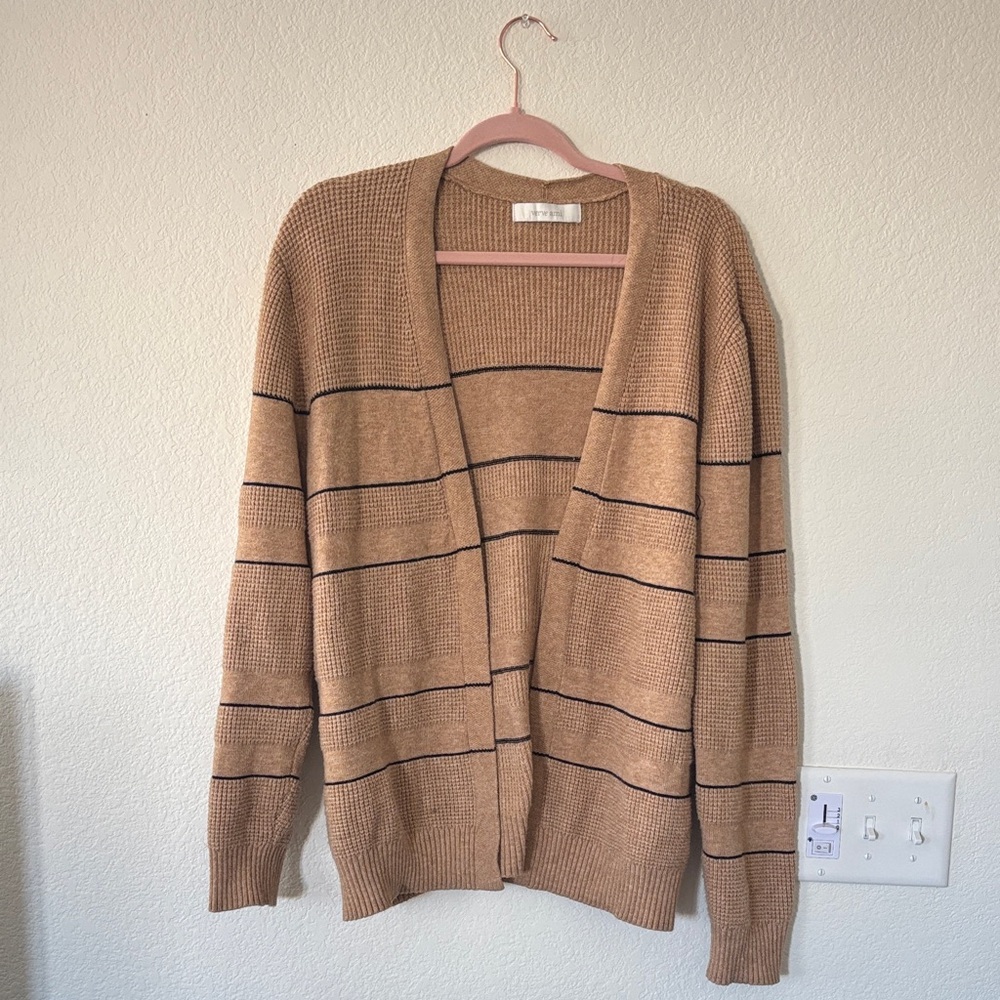 Women’s  Tan Striped Open Cardigan Sweater